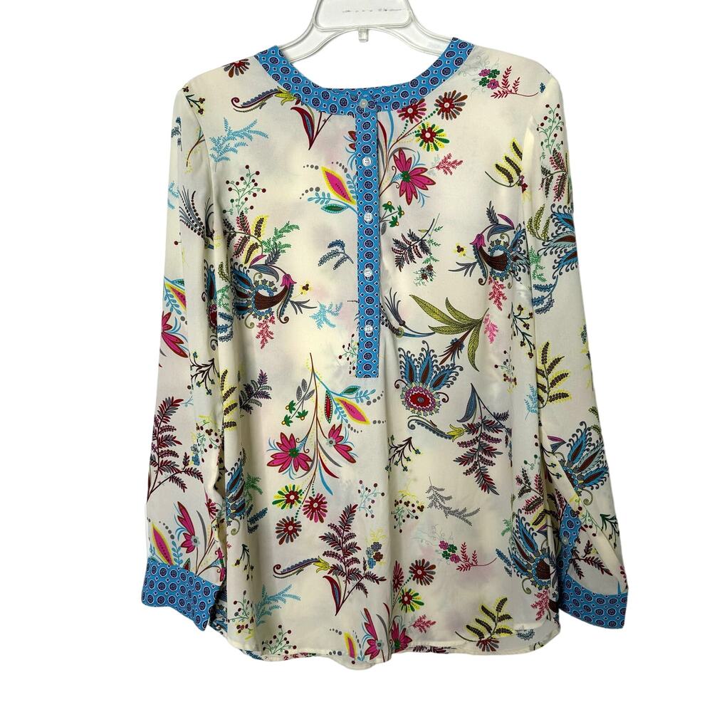 Talbots Womens Large LS Cream Floral Popover Tunic Blouse Career Casual